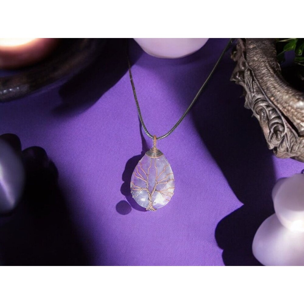 Amethyst Tree of Life Pendant Necklace Healing Crystal Jewelry 18" Cord - Picture 8 of 11